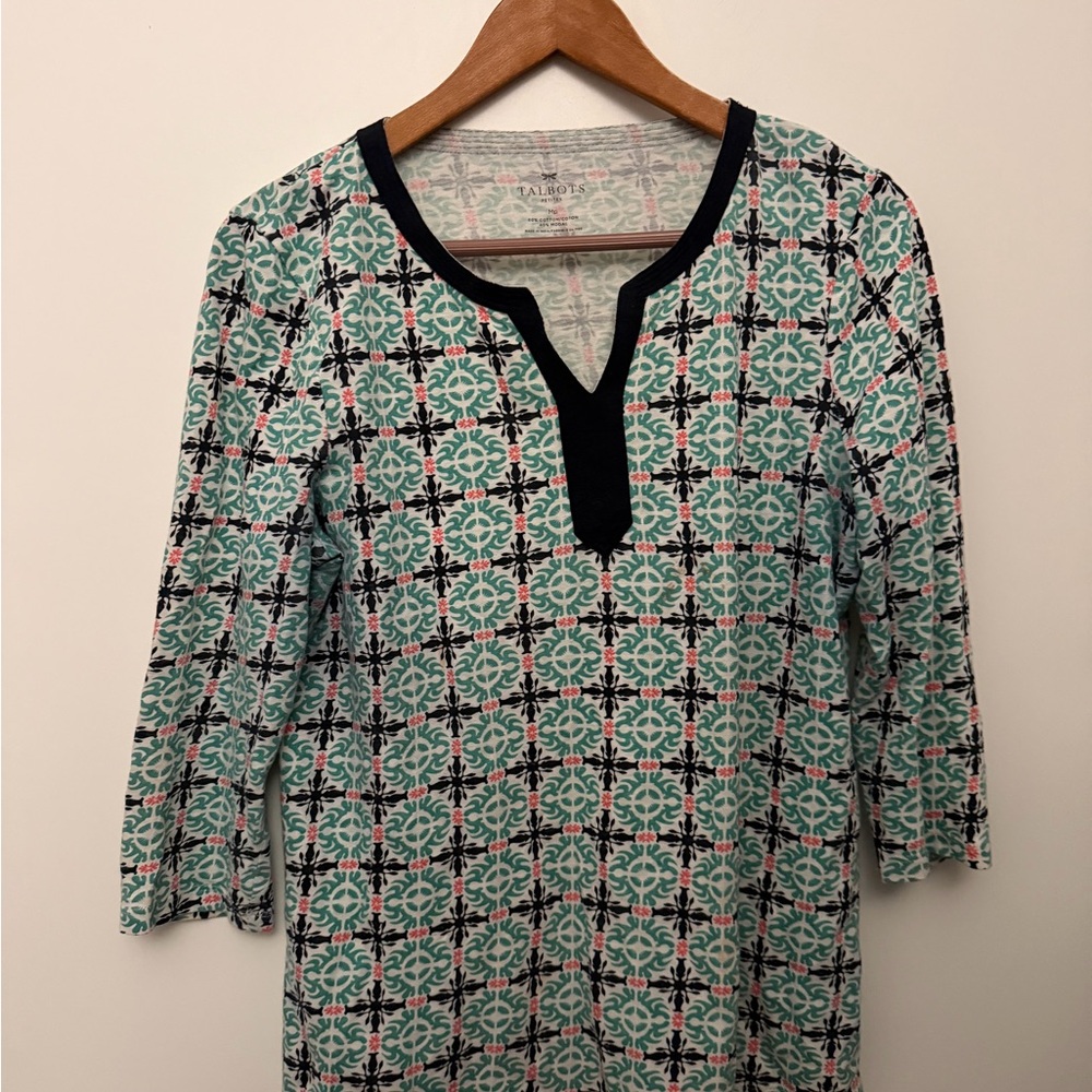 Talbots Teal and Black Geometric Tunic